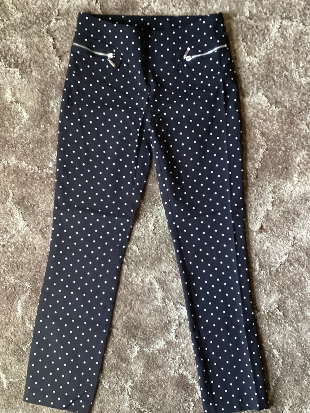 Joe B Navy Polka Dot Cropped Pants with Silver Zippers